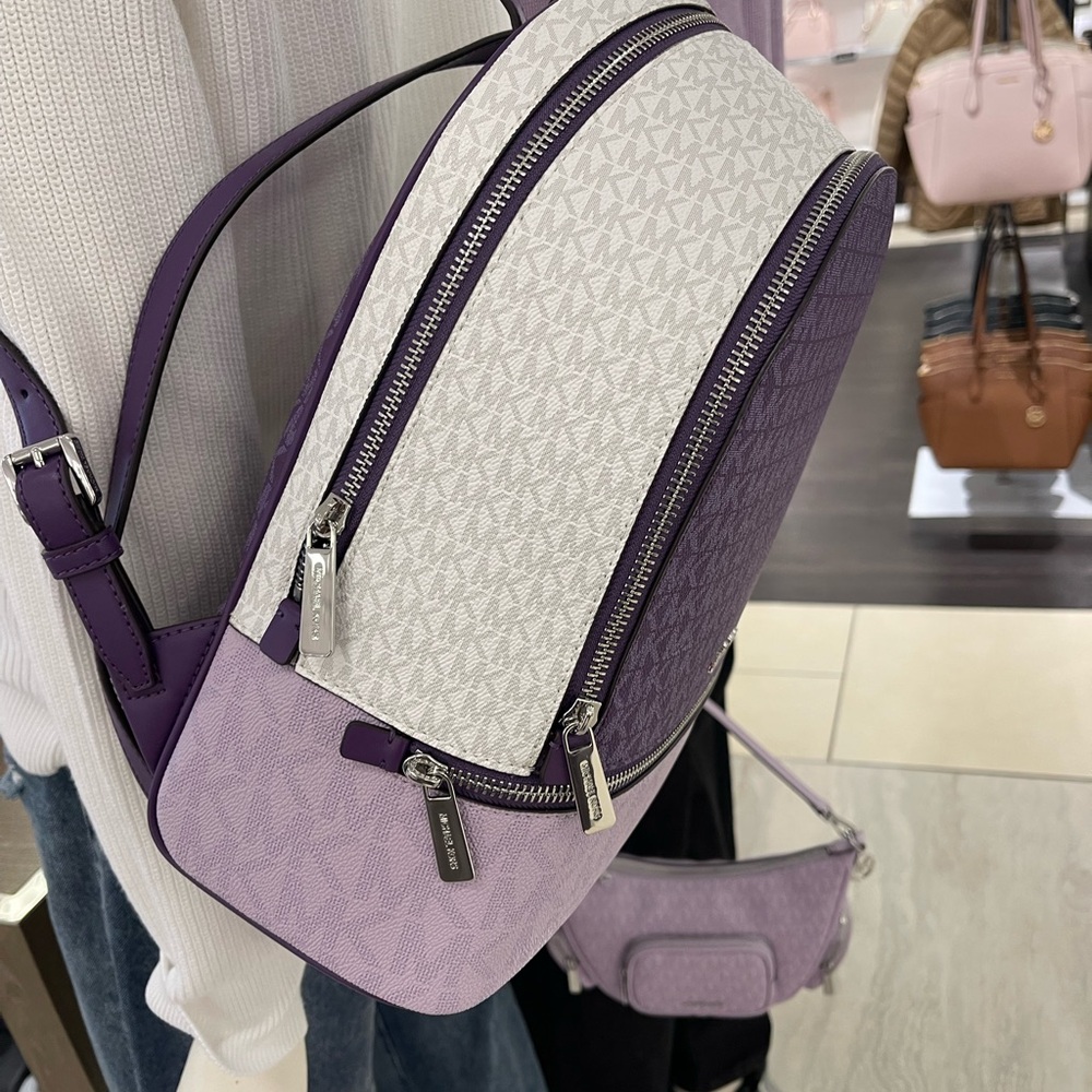 MICHAEL KORS Rhea Medium Zip Color-Block Signature Logo Backpack
Dark Purple MLT - Picture 12 of 16